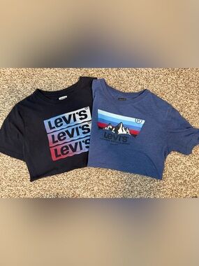 Lot of 2 Boys Levi's Tees - Navy & Blue Heather - Graphic Kids Tees